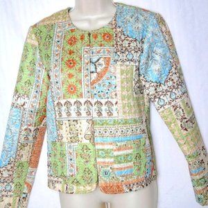 4/$25 MDL New York Quilted Blazer Jacket  Zip Front Pastel Floral‎ Women's S